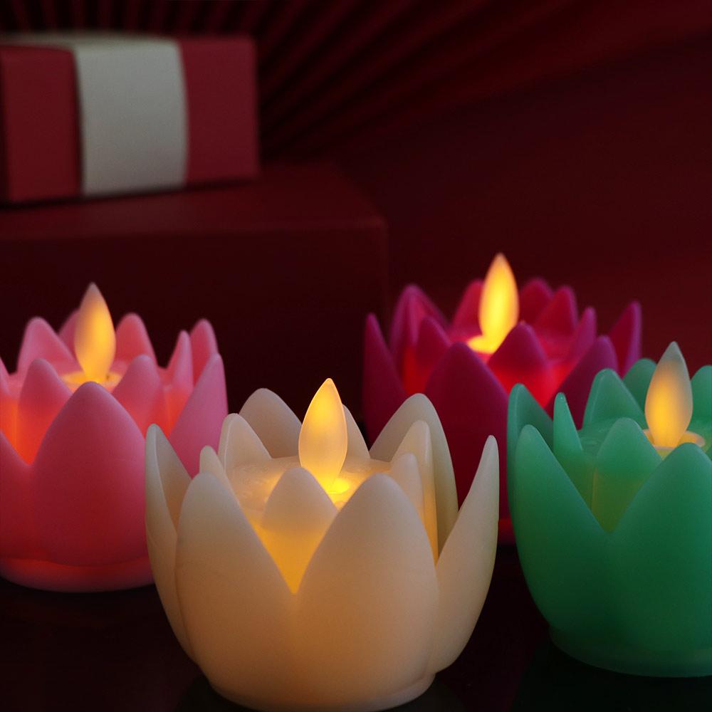 Colorful Lotus Lamp Creative Tea Lights Home Decor Electronic Candle Lamp  Xmas Birthday