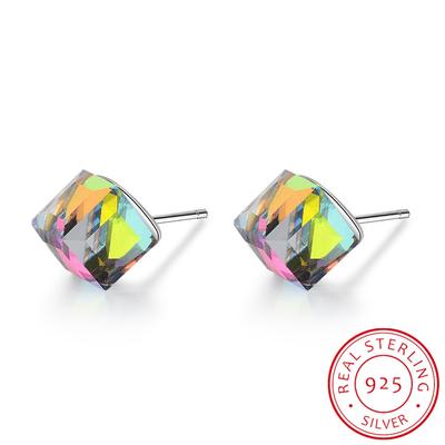 Boucles d'oreilles piercing Lekani Original Crystal pour femmes Argent sterling 925 Boucles d'oreilles cube Bijoux Cadeaux Vente en gros