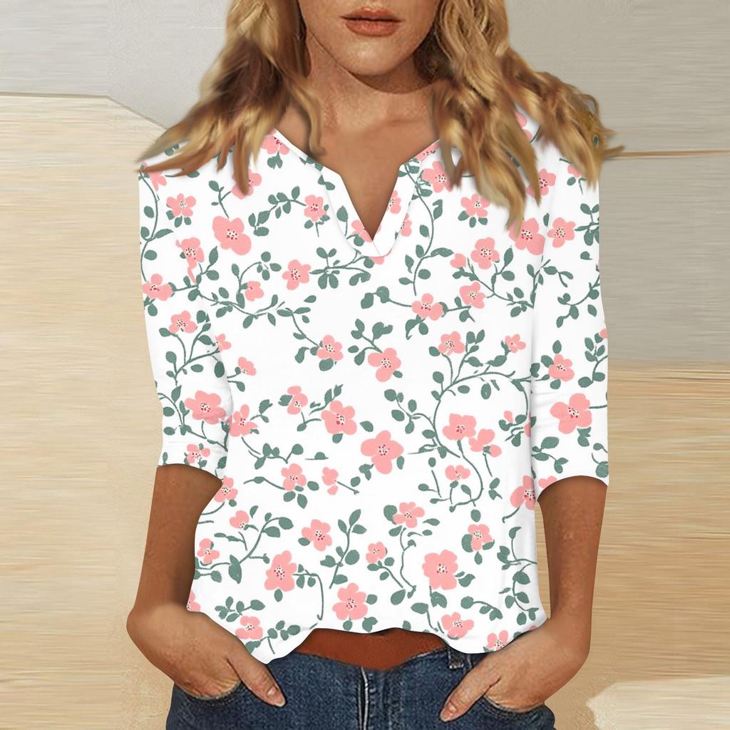 Damen T-Shirt mit Stehkragen und 3/4-Ärmeln und Aufdruck