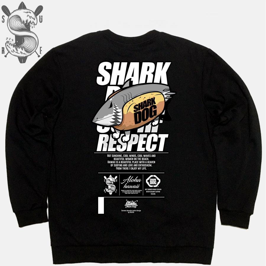 DOLDOL Shark Dog_Mtm-157 Shark Dog Surfing Hawaii Character Graphic Graffiti Design Sweatshirt Long Sleeve