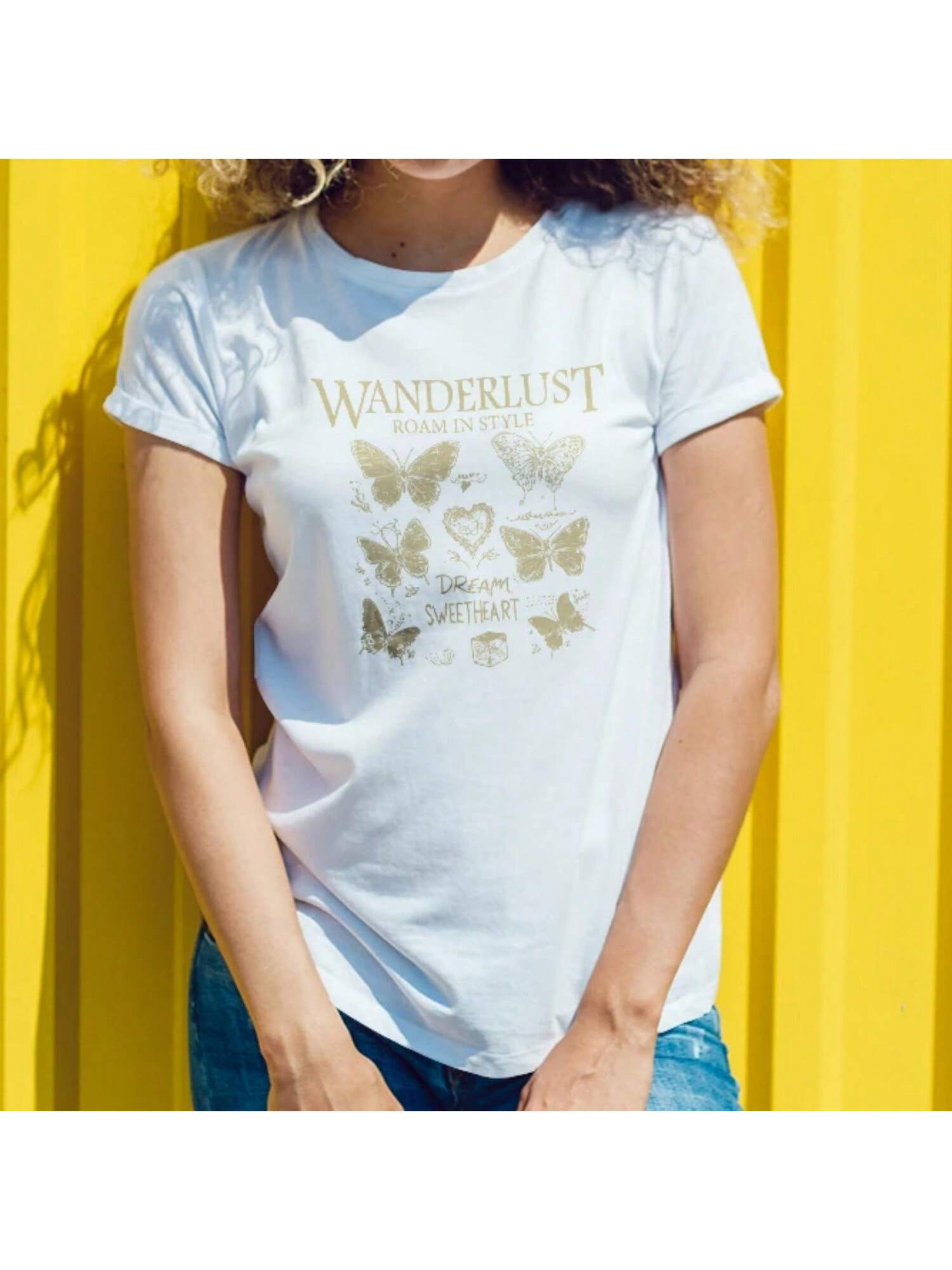 Wounisex s Round Neck Butterfly Pattern T-Shirt, Fashionable And Casual Spring And Summer, You Will Be The Focus Wherever You Go S разноцветный