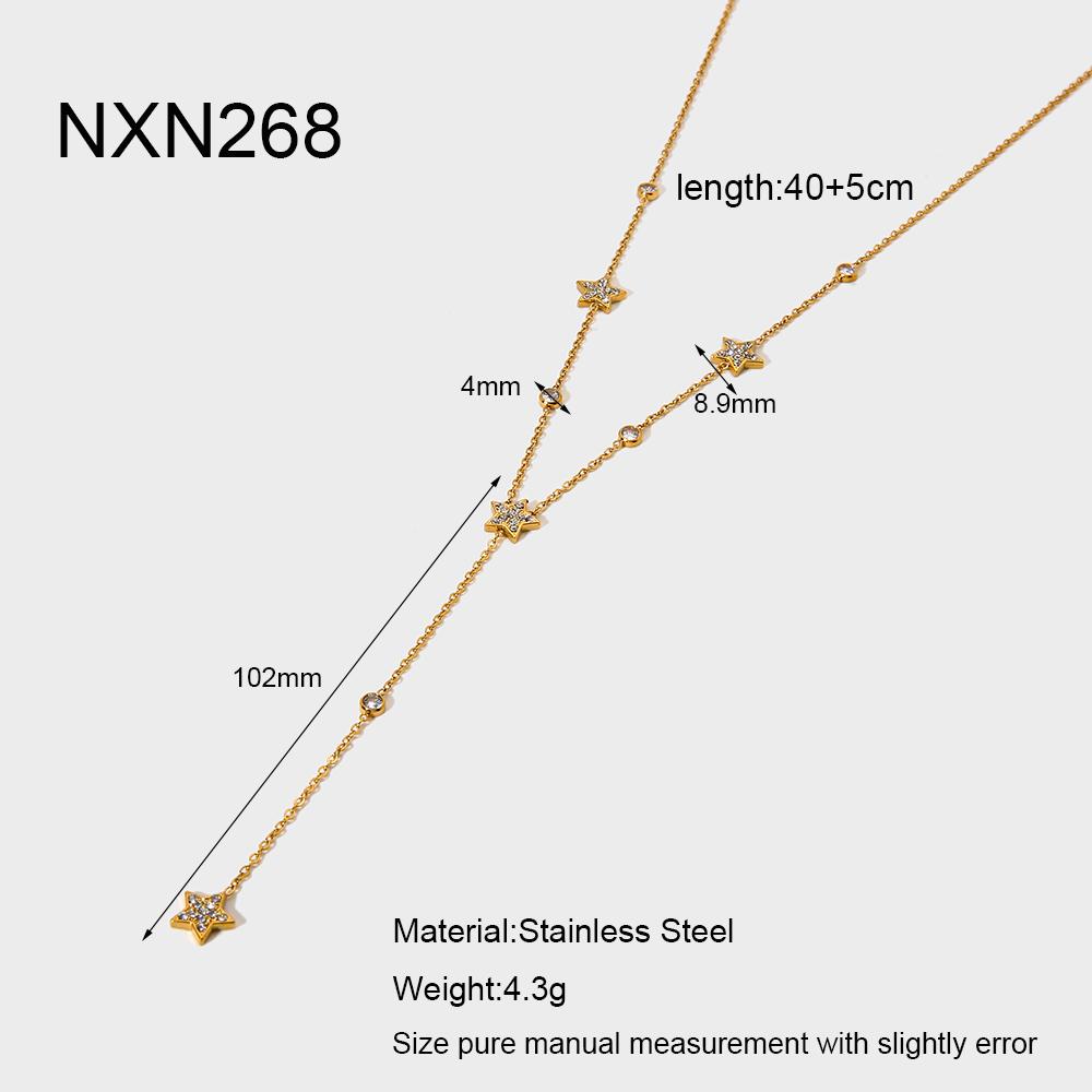 Delicate Tassel Y-Shaped Necklace 18K Gold Stainless Steel Trendy Cubic Zircon Five-pointed Star Charms Necklace