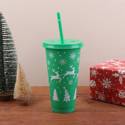 710Ml Christmas Coffee Straw Cup Reusable Xmas Tree Snowflake Plastic Cup With Lid New Year 2026 Christmas Party Favors Decor