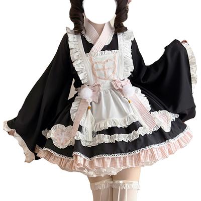 [MODKOKU] Maid Outfit 3-Piece Set, Women's Top and Bottom Set, Lolita, Japanese Clothing, Yukata, Furisode, Haori, Lightweight, Girly, Dreamy, Mori