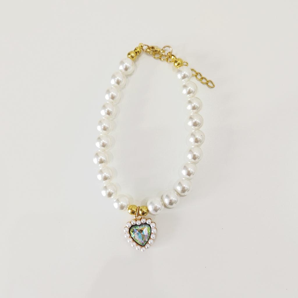 Cute Heart Gemstone Pearl Pet Collar, Adjustable Cat Dog Necklace, Elegant Decorative Pet Jewelry for Small Pets