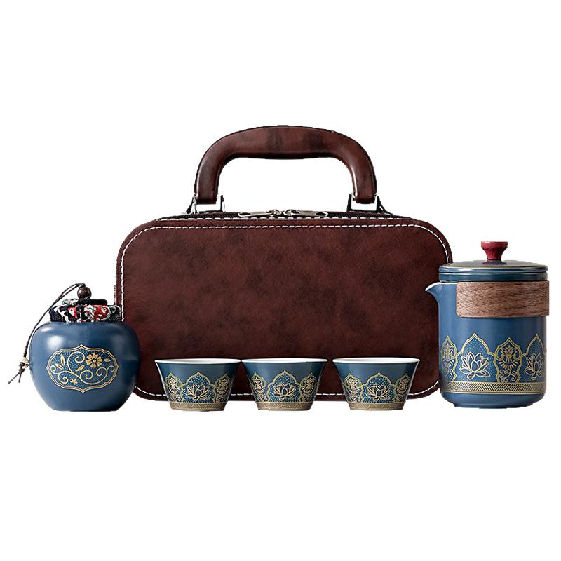 Portable Travel Tea Set Outdoor Kung Fu Ceramic Kuaike Cup One Pot Three Cups Business Event Gifts