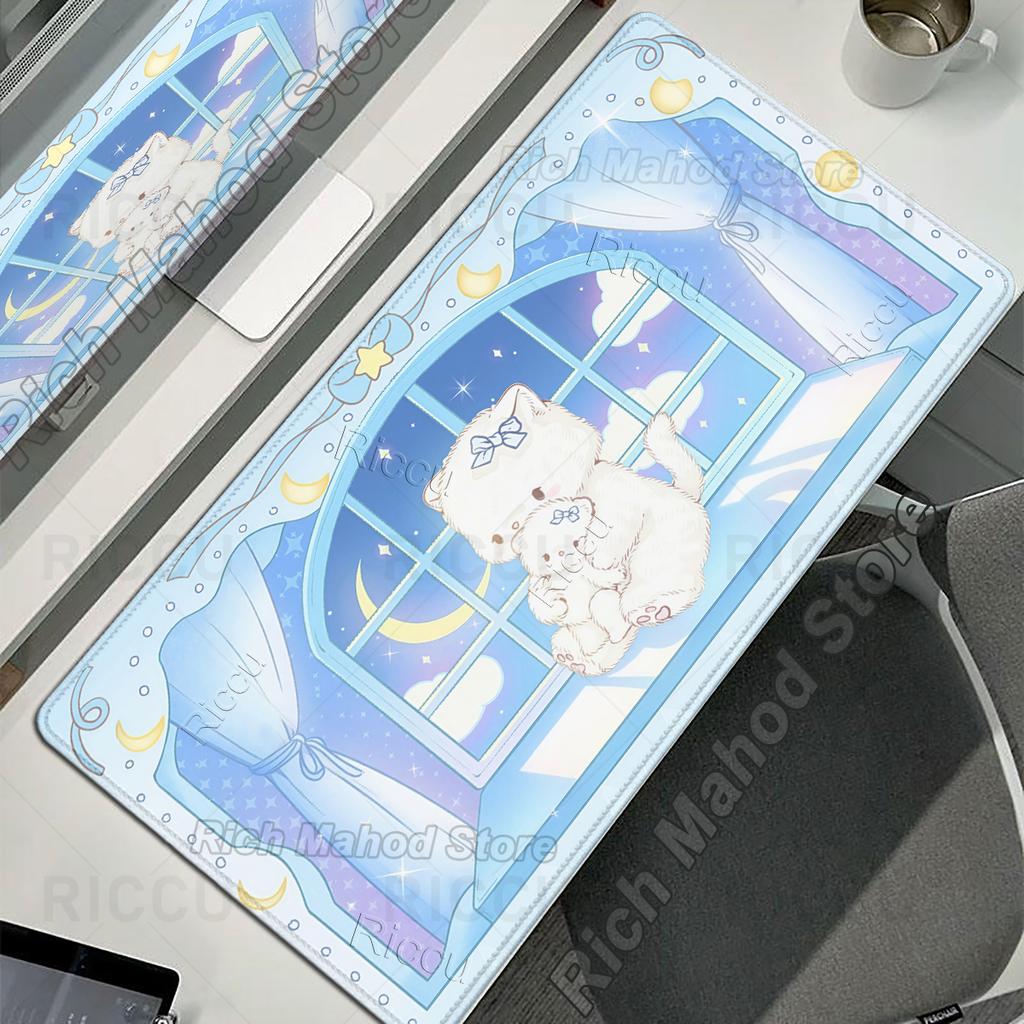 Rosa Kawaii Katze Mauspads Schreibtischteppich Niedliche Mauspads XXL Große Mauspads Genähte Kante Tischdecke Original Spielmatten Hohe Qualität
