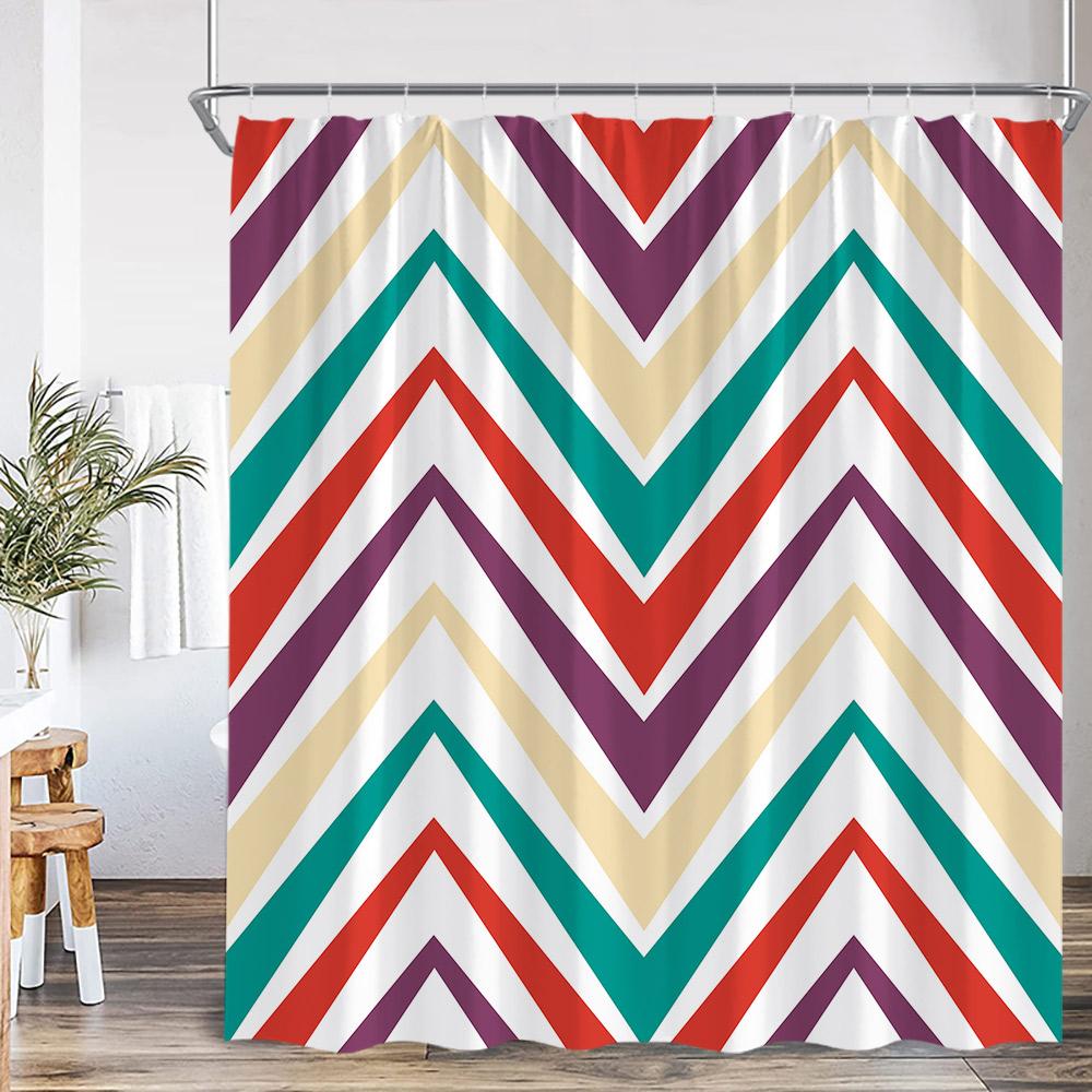 Geometric Stripes Shower Curtain Abstract Wavy Line Spots Art Aesthetic Bathroom Decorations Modern Bath Curtain with Hooks