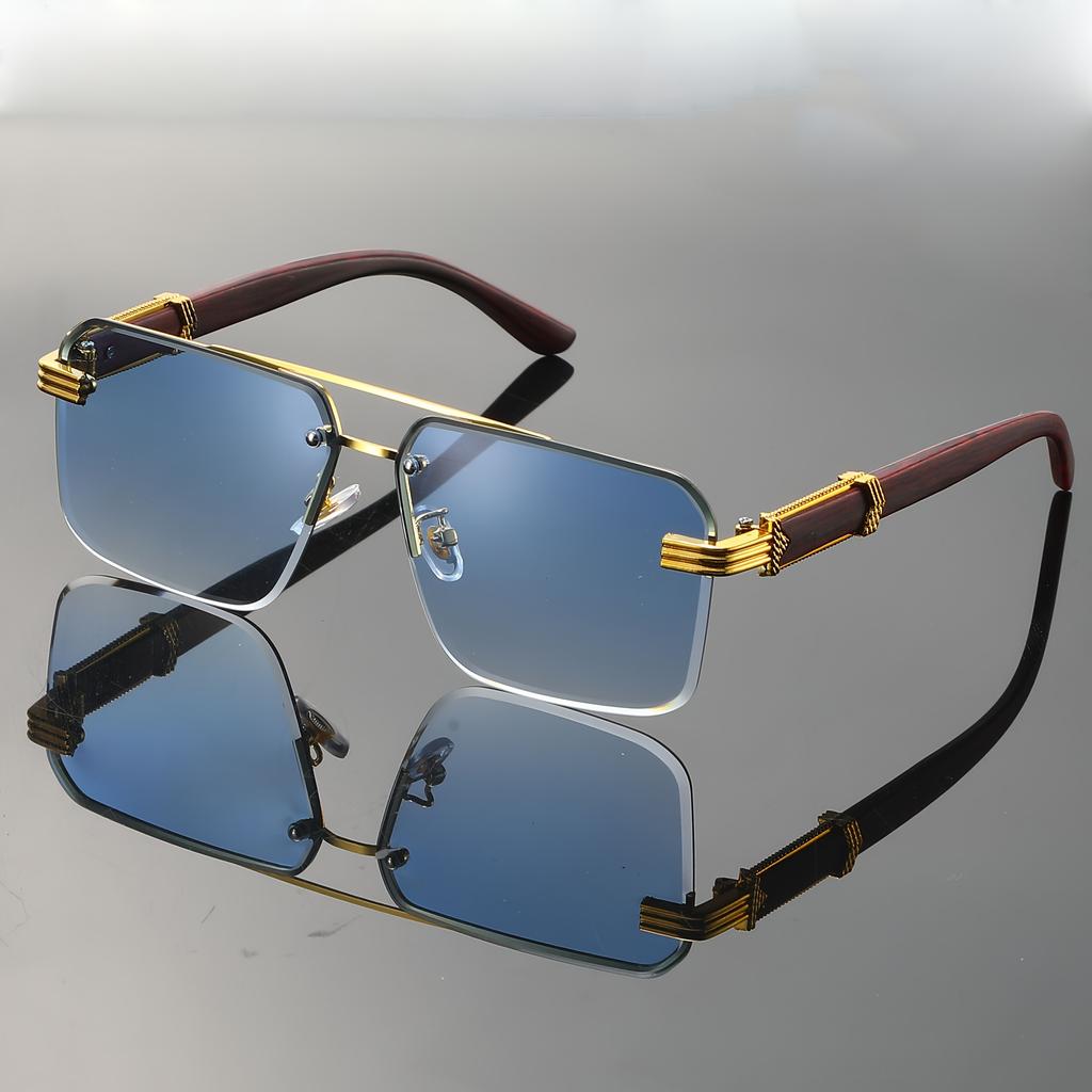 Luxury Frameless Fashion Glasses for Men and Women, Imitation Wood Grain Temple Tips, Perfect Choice, Versatile Comfortable