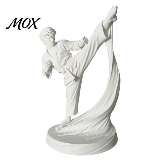 Desktop Ornament 3D Printed Karate Kick Man Statue, White Martial Arts Figurine Sculpture, Modern Home Decor Taekwondo Character Ornament, Minimalist