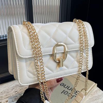 Korean Version of Minimalist Casual Women's  Summer New Lingge Chain Small Square Bag, Fashionable Niche Crossbody Bag