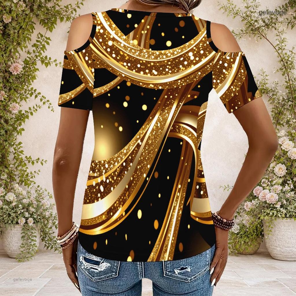Women Plus Size Keyhole Ring Neck Cold Shoulder Short Sleeve T Shirt Skull Rose Printed Cyan Black