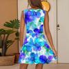 Women's Fashion Casual V-Neck Sleeveless Floral Print Pleated Hem Dress