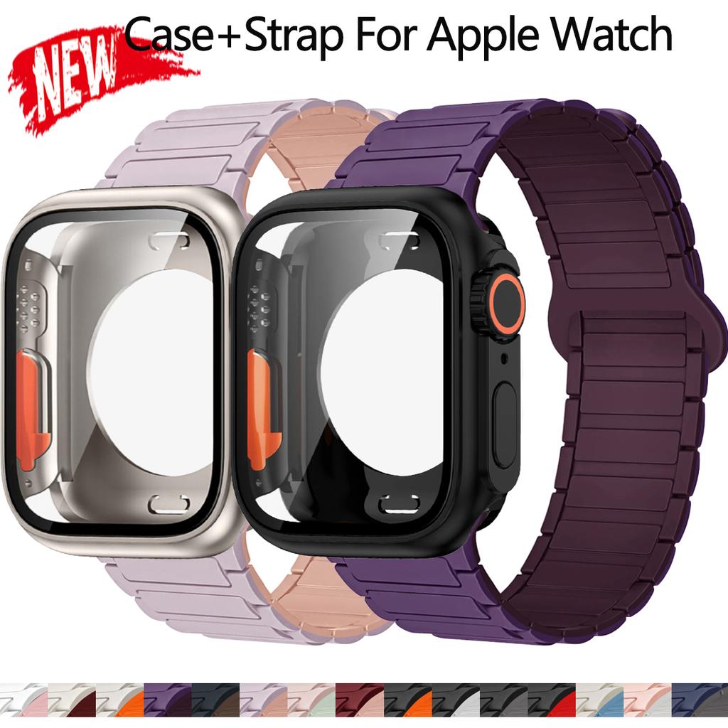 Magnetic Strap+Full Cover Case For Apple Watch S11 10-46/42mm 45 44 40 41mm Frame+Bracelet For Iwatch Series 11 10 9 8 7 6 SE