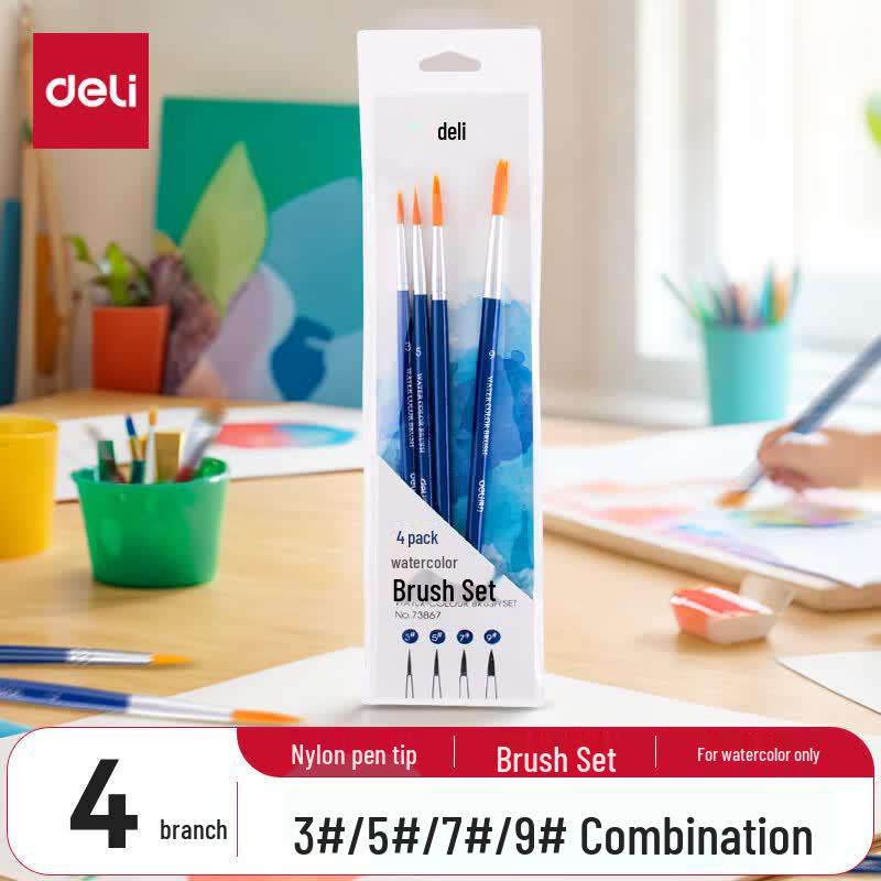 Deli 4-Piece Gouache Watercolor Oil Paint Brush Set