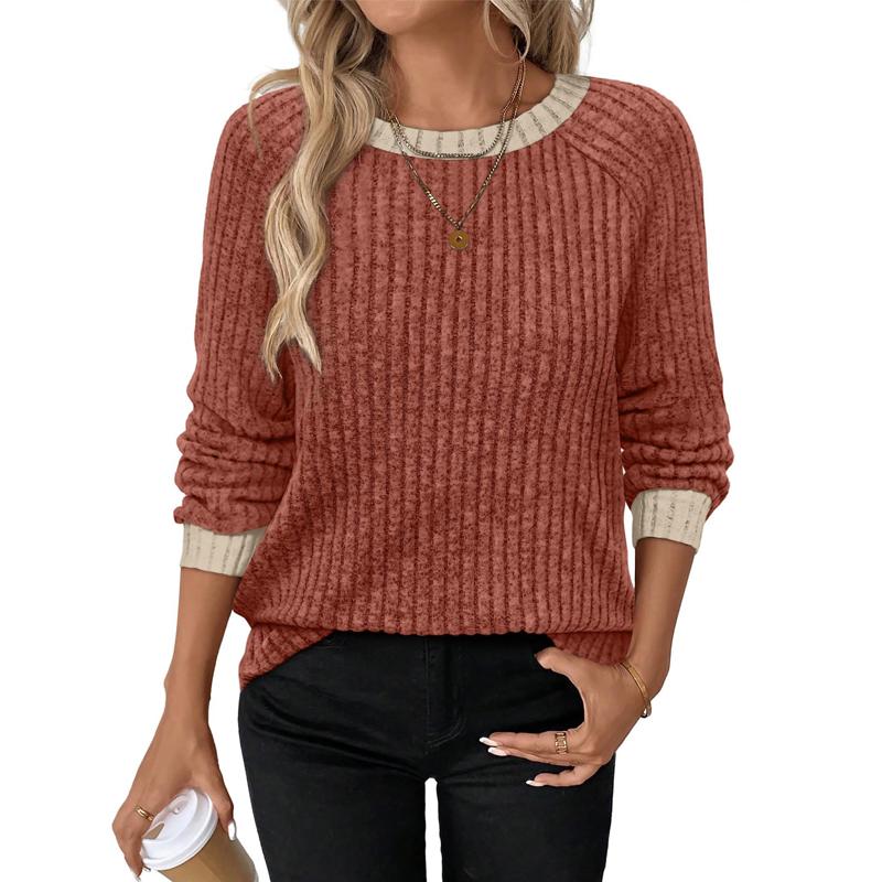 T-shirt da Donna Autunno Inverno Girocollo Patchwork Manica Lunga Top