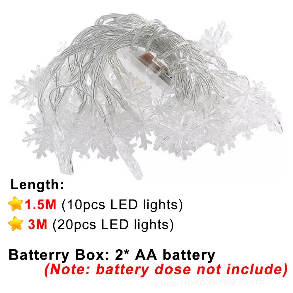 Christmas String Lights LED Acrylic Clear Star Snowflake Xmas Tree Long Lamp Strings Light Hanging Ornaments Home Party Decor