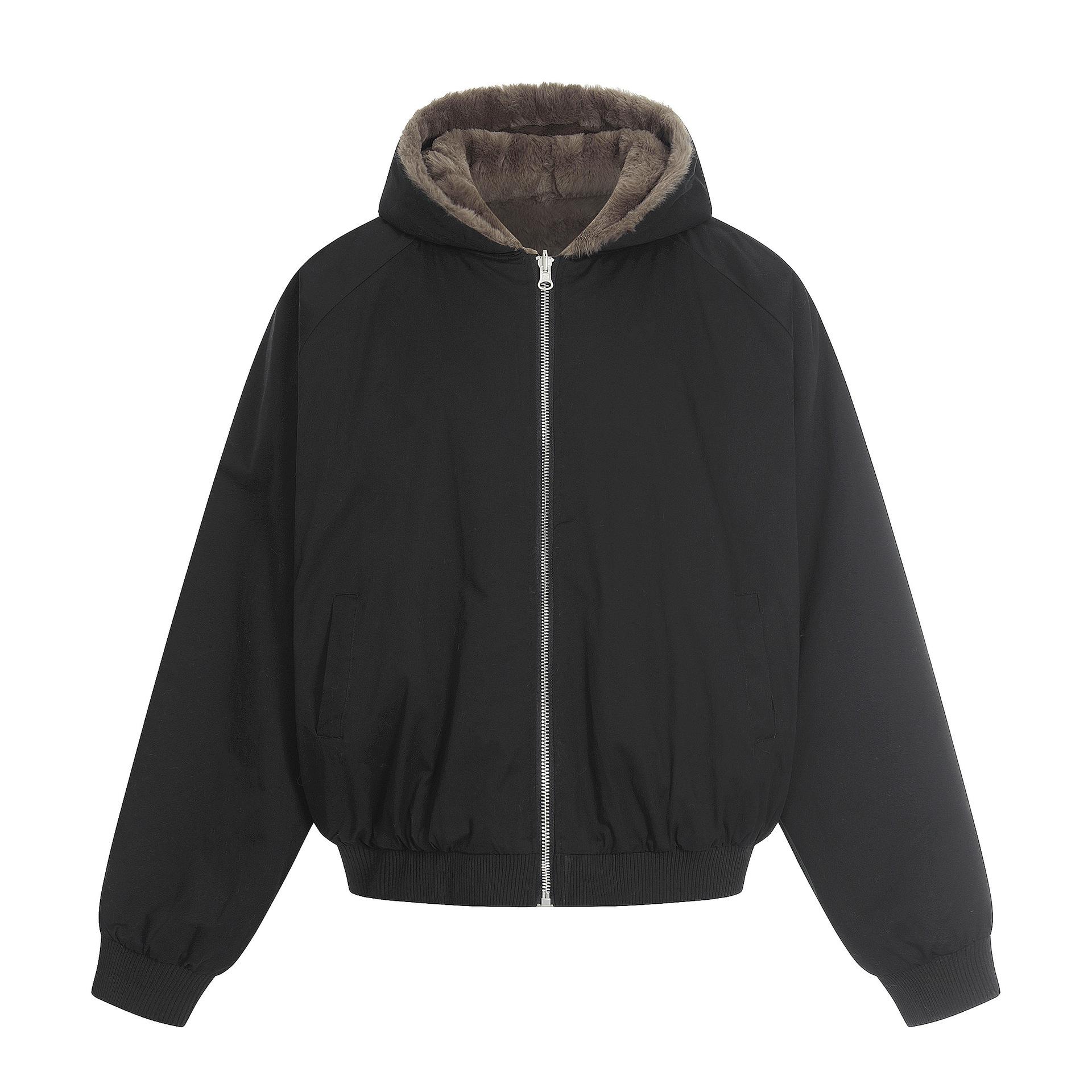 

11KN Unisex Retro Double-Sided Cotton Jacket with Faux Rabbit Fur and Velvet Lining for Warmth M чорний