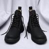 New 2024 Genuine Leather Mid Top Boots Men Thick Sole Classic Yellow/Black British Style Chelsea Boots High-top Men Lace Up Boot