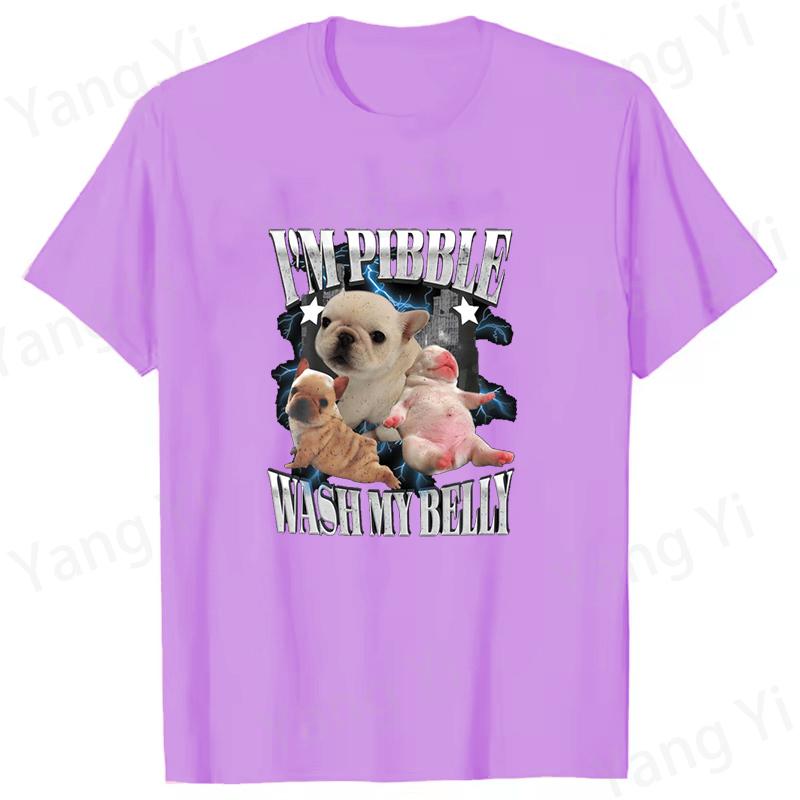 Fashion Spoof Cute Bulldog Print Tshirt Im Pibble Wash My Belly Letter Unisex Loose Short Sleeve Oversized Loose Unisex Women Tee