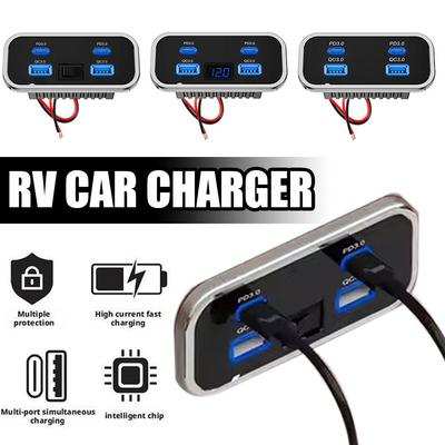 4 Ports 12V Usb Outlet Dual Pd3.0 18W Port Dual Usb A Charger Fast Charging Socket Panel For Car Rv Truck
