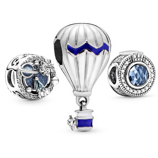 3pcs /Lot Blue Enamel Globe Charms Beads Star Pendant Fit Diy Brand Charm Bracelets Necklaces For Women Fashion Jewelry Making