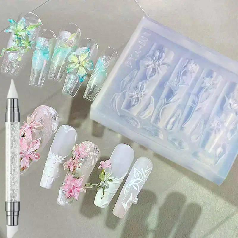 2/3Pcs 3D Hawaii Hibiscus Flowers Nail Art Mold Floral Petal Ballet Bows Design Resin Mold Nail Carving Template DIY Accessories