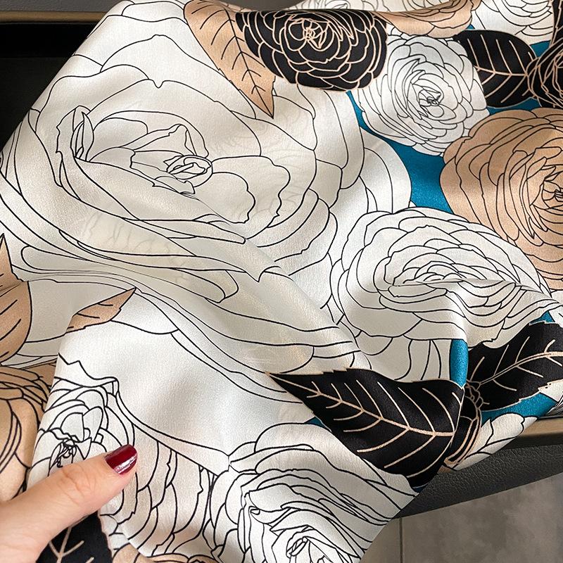 Luxury Design Floral Print 70*70Cm Silk Square Scarfs Women Soft Satin Neckerchief Bag Ribbon Female Foulard Hijab Lady Neck Tie