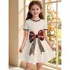 Girl Dresses Short Sleeve Summer Dress Bowknot Heart Print Hawaiian Vacation Beachwear Dress Outfits Bonfire Girls Party Dresses