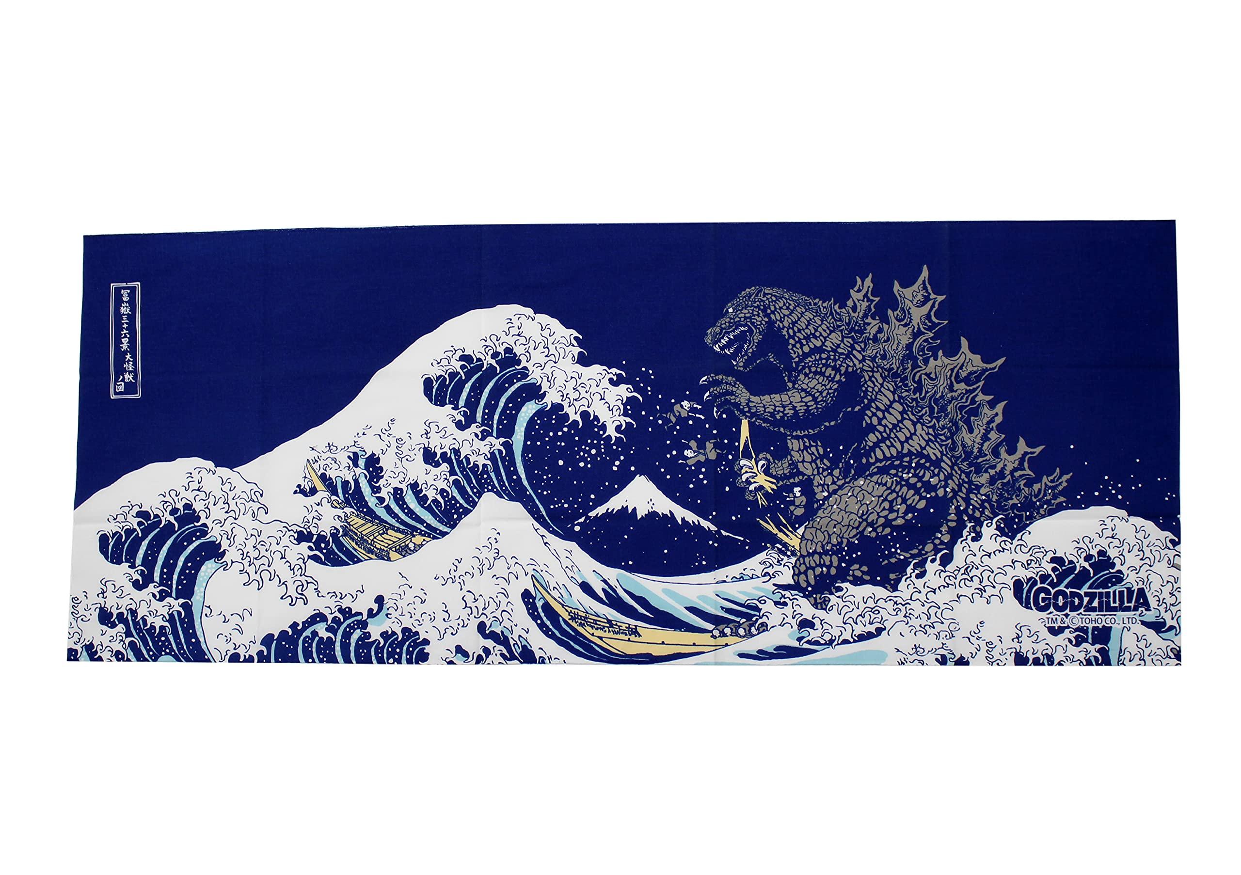 

Fokart Godzilla Print Tenugui Fugaku Navy H35W90