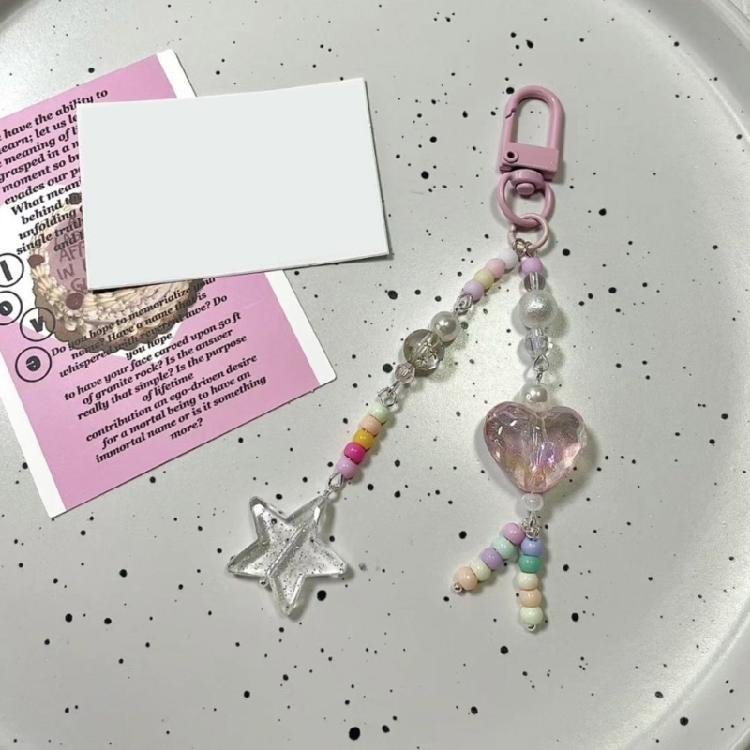 Stylish Acrylic Alloy Keyring Beaded Keychain Accessory for Phones and Purses