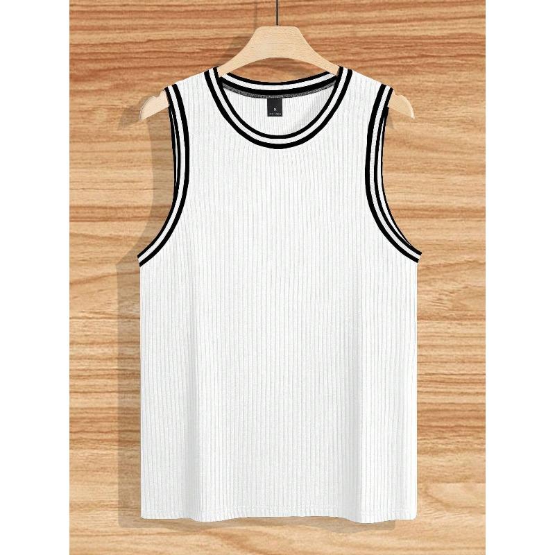 Men's Ribbed Knit Slim Fit Color Block Tank Top.