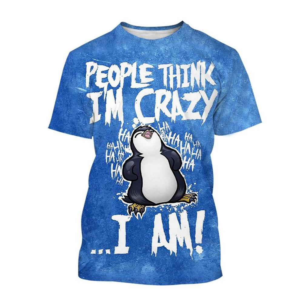 Heißer Verkauf neues Psycho Pinguin 3D gedrucktes T-Shirt lustiges Tier Kurzarm Sommer Mode verrückter Pinguin neutrales Kinder Freizeit Oberteil