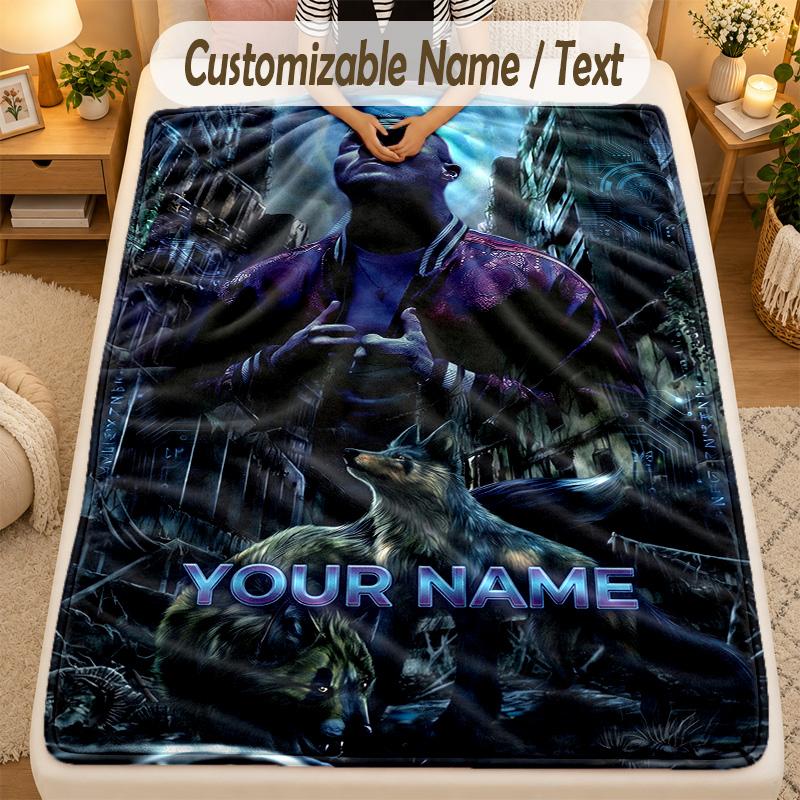 Flannel BlanketKontra K Custom Name Text Personalized Soft Warm Throw Blanket Home Decor Gift