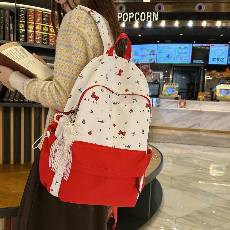 Schoolbag Korean version ins Cartoon Hello Kitty Backpack Women's Large Capacity Cute Doodle Student School Bag Sweet Versatile Backpack