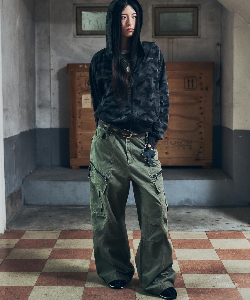 AAKAM Knee Pin-Tuck Zippered Cargo Pants (Khaki)