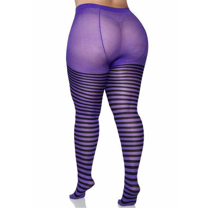 Collant Nylon Rayures 2 tons Leg... Noir/mauve