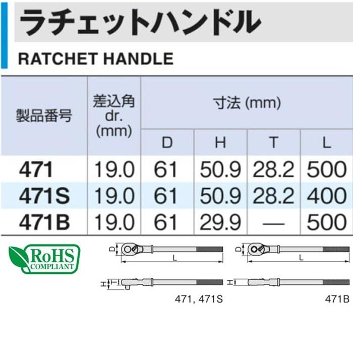 [Tone] Ratchet Handle 471 (3/4" Drive) Silver