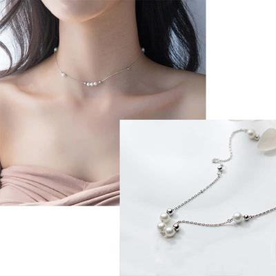 Real 925 Sterling Silver Pearl Bead Pendant Choker Necklace Fashion Women Minimalist Fine Jewelry Bohemia Accessories