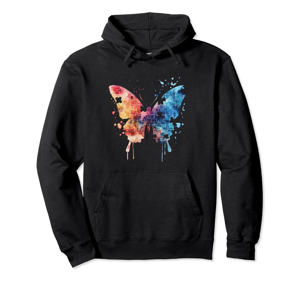 Butterfly Puzzle Art Colorful Butterfly Watercolor Butterfly Hoodie