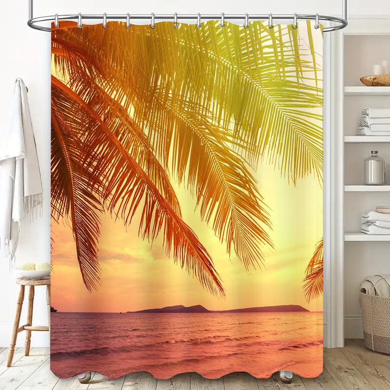 Summer Paradise Shower Curtain Palm Tree Print for Bathroom Decor Beachfront Vibe Coastal Style Home Decoration