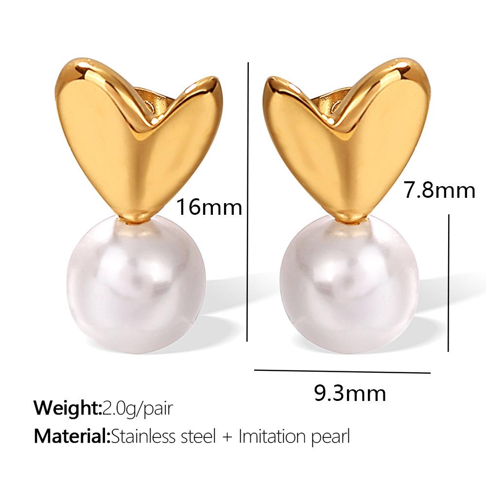 

Серьги-пусеты в форме сердца с жемчугом и покрытием из высококачественного 18-каратного золота для женщин