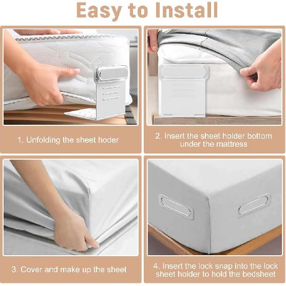 Patented Lock Sheet Holders 8Pcs, Bed Sheet Holders Keep Sheets Firm & Tight, Fitted Sheet Holder for Corners, Heavy-Duty Bed Sheet Locks, No More