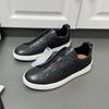 Mens Genuine Leather Slip-On Casual Sneakers With Elastic Band Comfortable Breathable Low-Top Flat Shoes