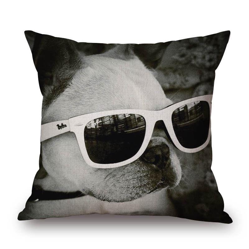 Adorable Cute French Bulldog Pattern Linen Throw Pillow Case For Trendy Home Decor