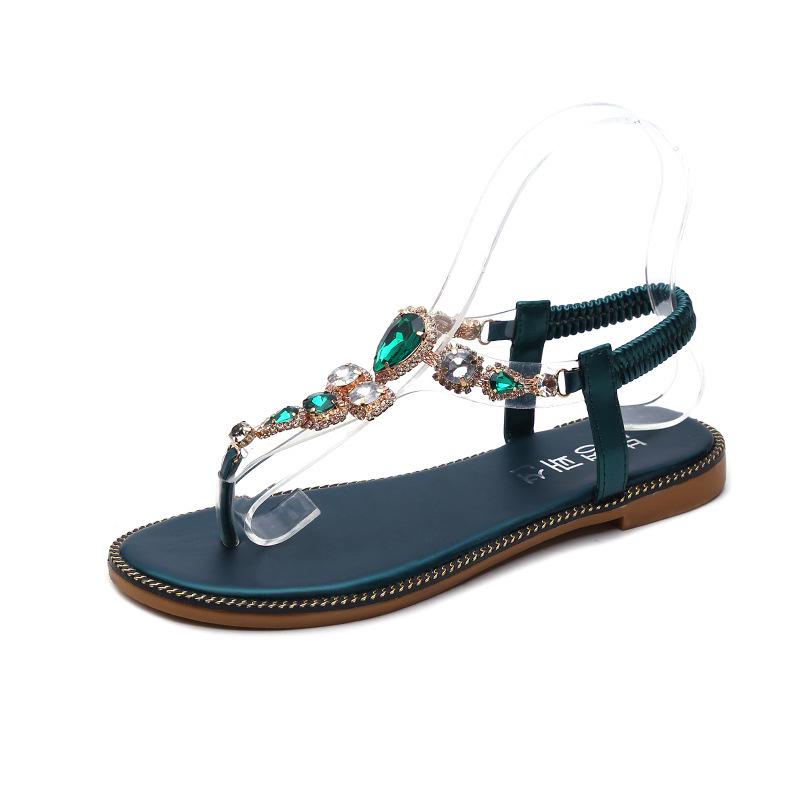 Summer New Sandals Women's Bohemian Beaded, Flat-bottomed Herringbone Toe Beach Women's Shoes