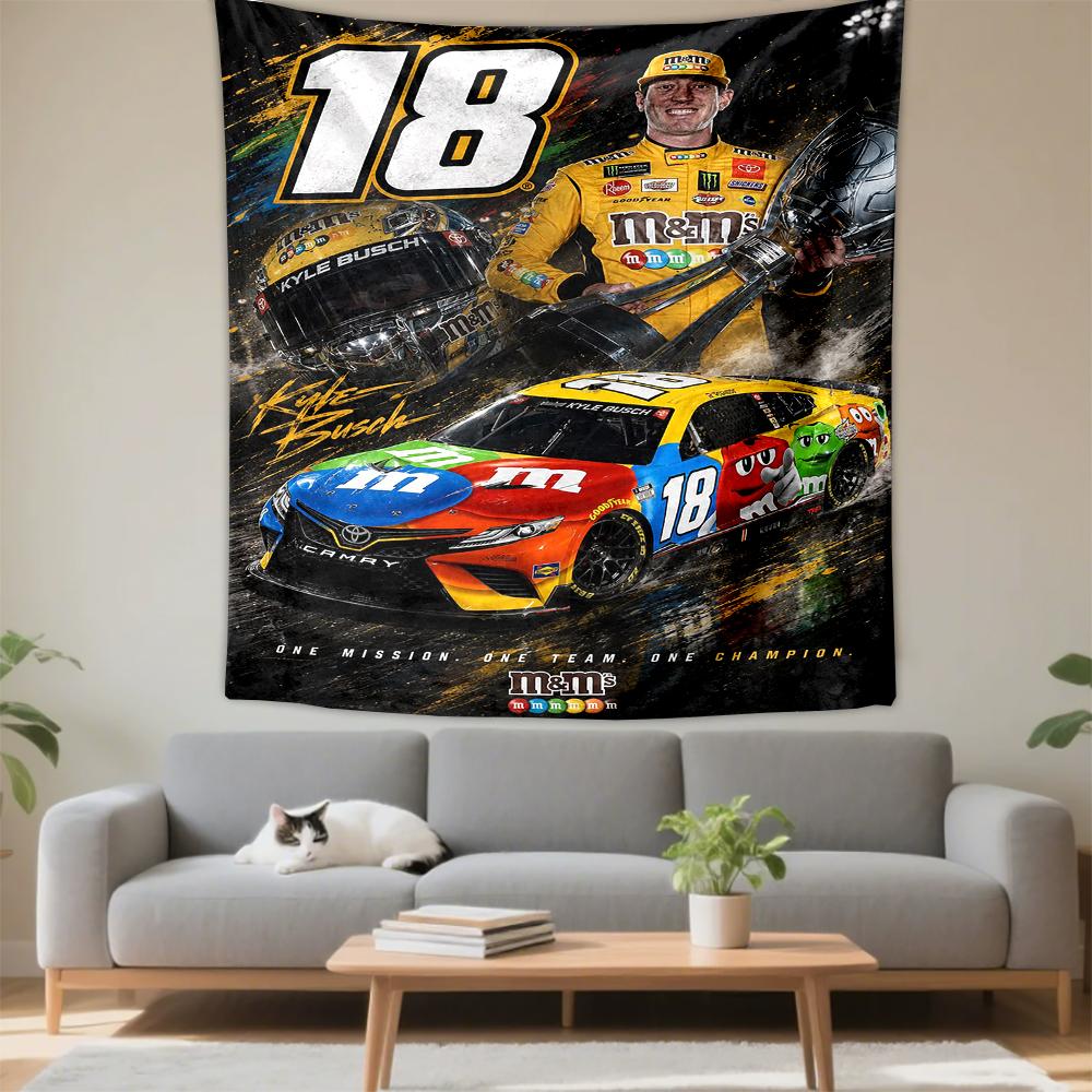 Kyle Busch NASCAR #18 M&Ms Champion Car Motorsport Bohemian Tapestry for Fans Home Decor