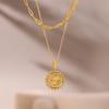 Qiong Yao Gold Embossed Peach Heart Sunflower Lace Necklace - Elegant Double Layer with Color Retention and Light Luxury Style.