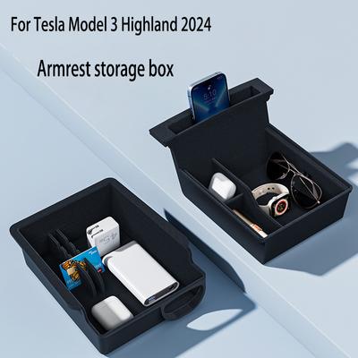 Pentru Tesla Model 3 Highland 2024 Cutie de Depozitare Ascunsă Cotieră Consola Centrală Auto Strat Flocat cu Grilă Stratificată Organizată Față și Spate