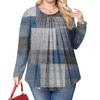 Women's Plus Size Fashion Printed Casual Pleated Round Neck Long Sleeve Top
